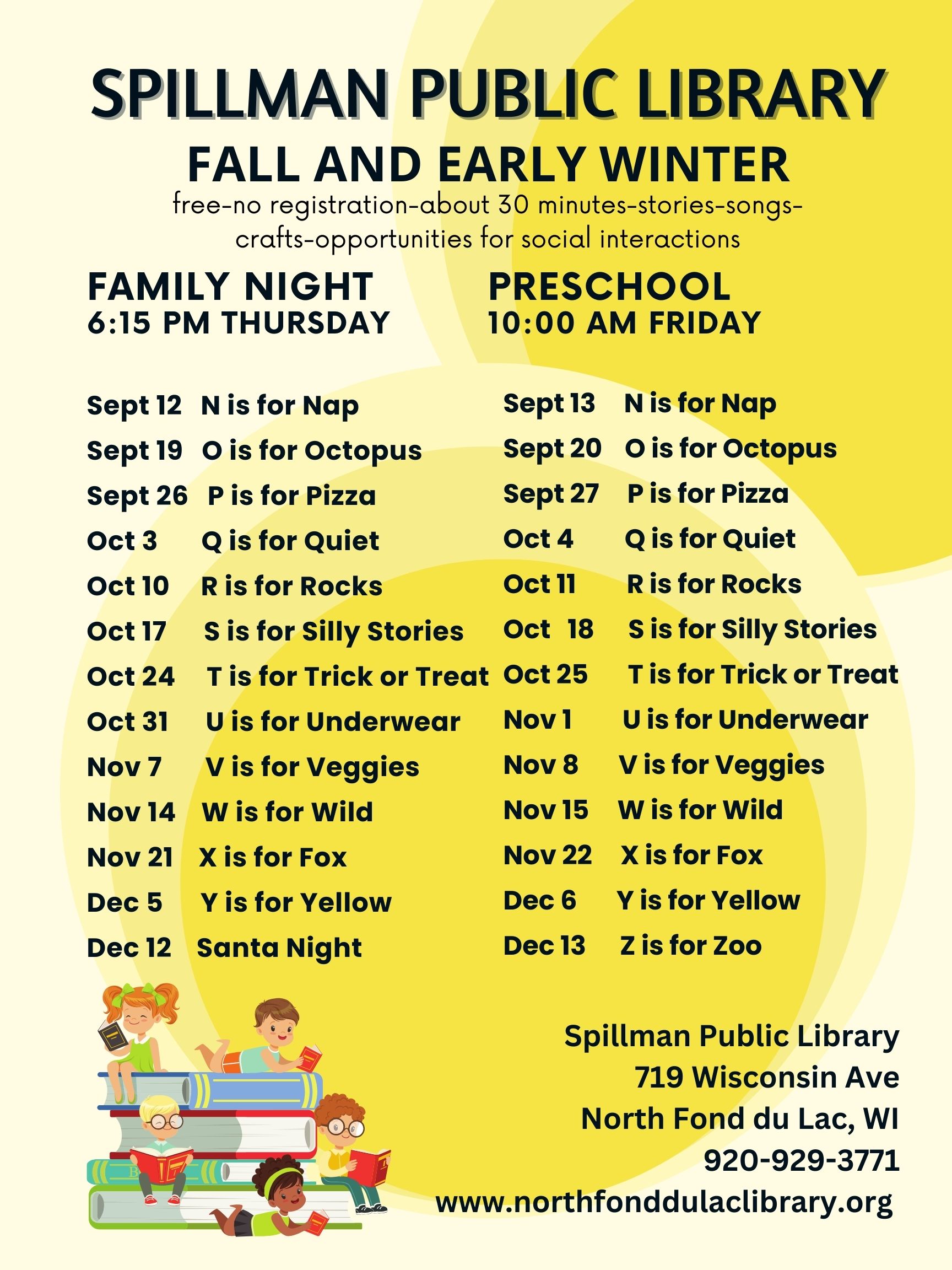 Fall 2024 Storytime Schedule