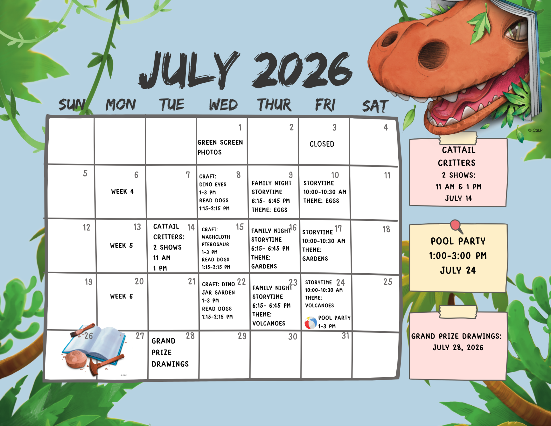 July Summer Reading Program Calendar
