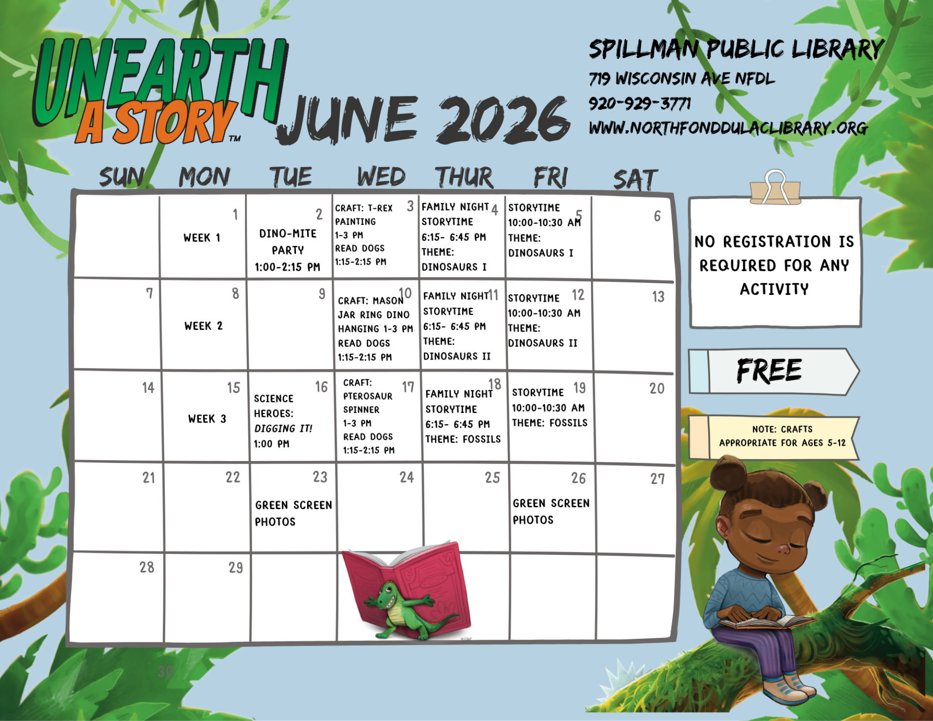 June Summer Reading Program Calendar